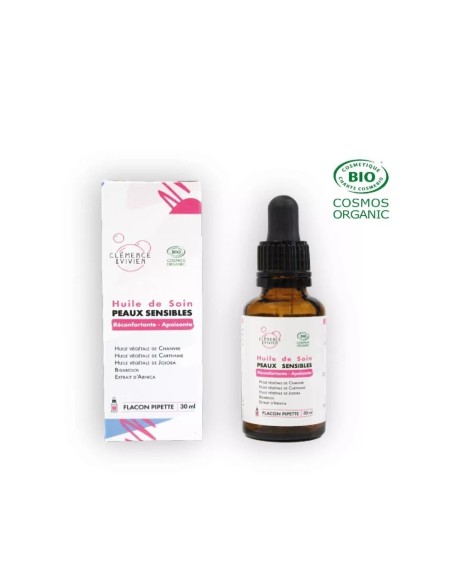 Huile soins peaux sensibles Clémence & Vivien 30 ml – Soin visage apaisant et nourrissant