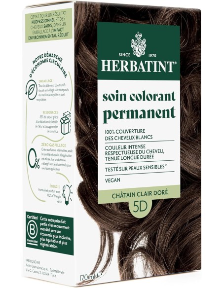 Coloration Herbatint Châtain Clair doré Herbatint 5D 170 ml – Gel colorant sans ammoniaque