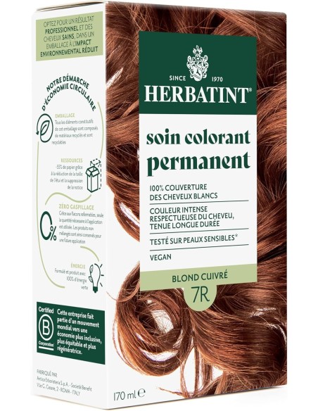 Coloration Blond cuivré Herbatint 7R 170 ml – Gel colorant sans ammoniaque