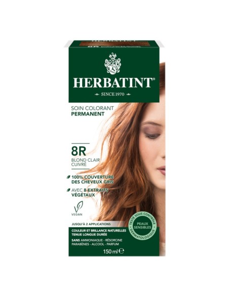 Coloration Blond clair cuivré Herbatint 8R – Gel Colorant 170 ml